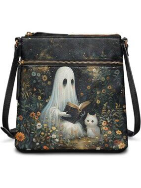 🎃Women's Ghostly Cat Crossbody Bag Leather Handbag Sling Bag Large Hobo Bag